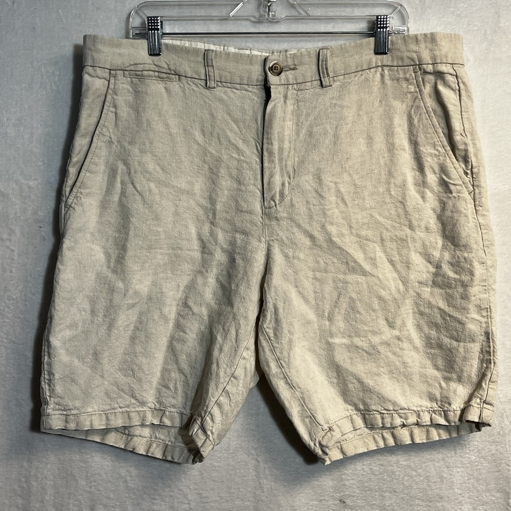 Old Navy Men's 100% Linen Shorts Size 38 Beige‎ Slim Fit Preppy Beach Coastal